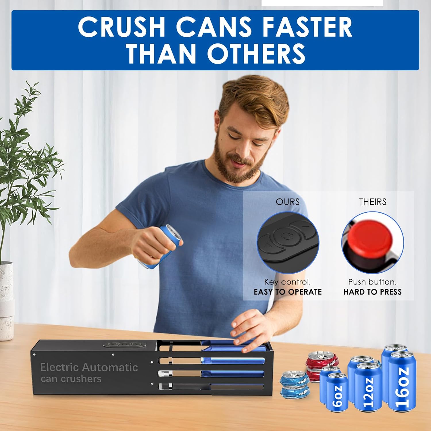 Automatic Can Crusher, Electric Can Crushers Wall Mounted, Heavy Duty Can Smasher for Recycling 12oz&16oz Aluminum Seltzer, Soda, Beer Cans and Plastic Bottles, House Warming Gifts New Home