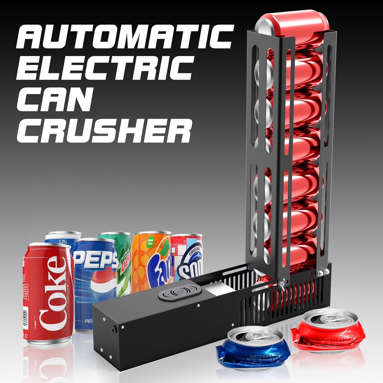 Electric Can Crusher, 12oz&16oz Automatic Can Crusher, Can Fill 8 Cans at a Time, Automatic Can Eject, Heavy Duty Can Crushers for Recycling Aluminum Seltzer, Cola, Beer Cans