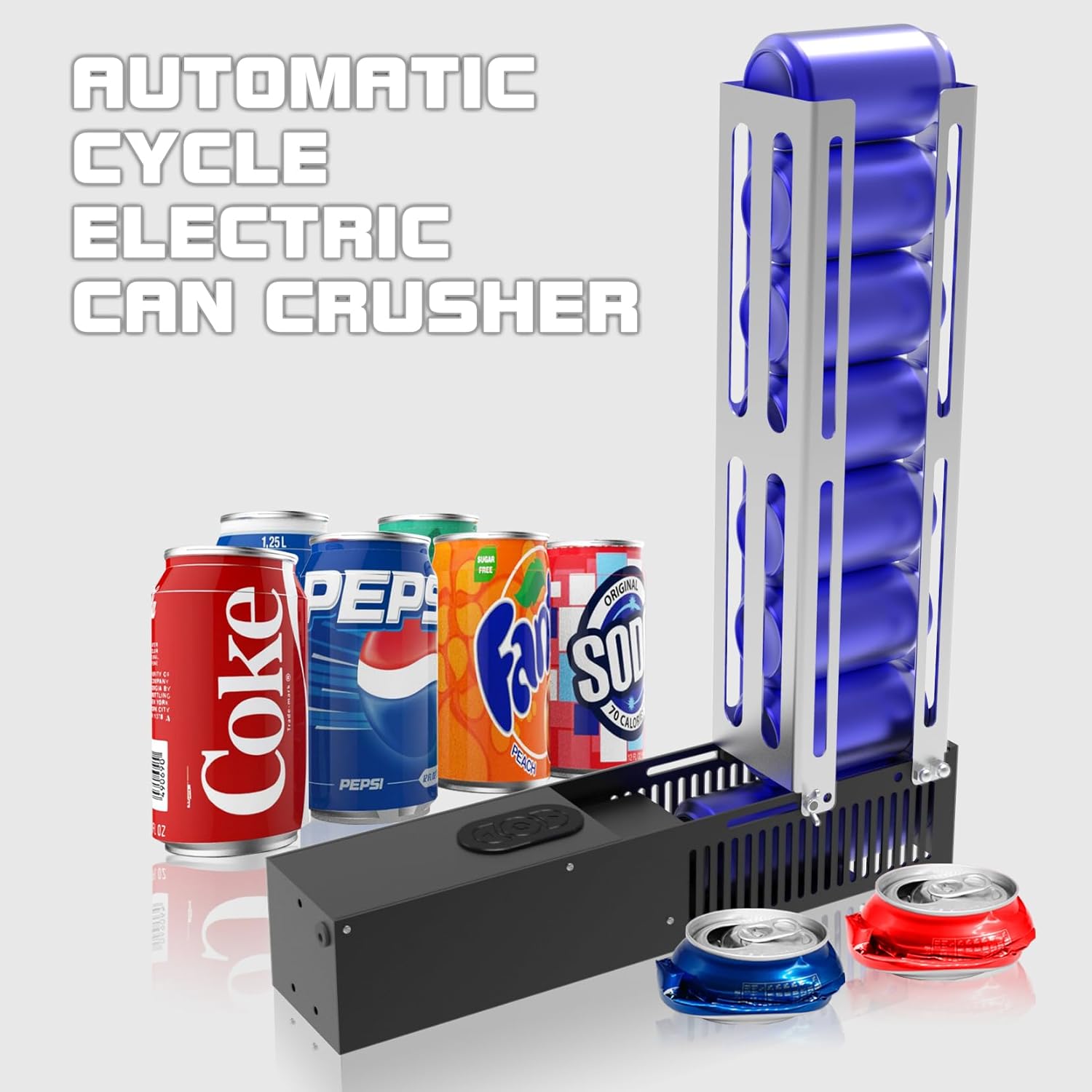 Automatic Electric Can Crusher, Electric can crushers for recycling 8oz 12oz & 16oz cans, Can fill 8 cans at a time, Automaticcan crusher for recycling Aluminum Seltzer, Cola, Beer Cans