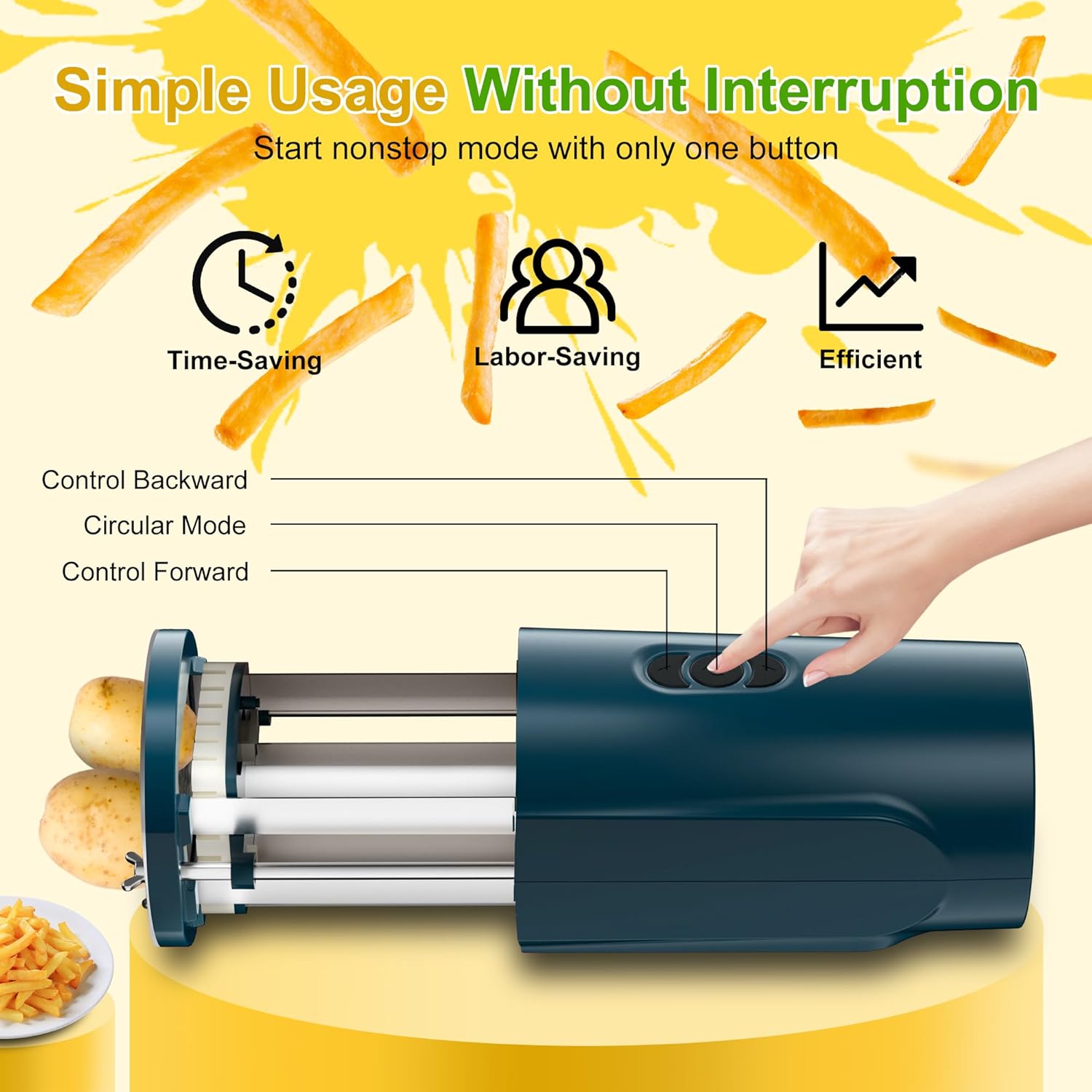 Electric French Fry Cutter, Automatic Potato Cutter Stainless Steel with 1/2 & 3/8 Inch Blade, Commercial and Household Potato Slicer, Vegetable Cutter, Use for Potato Carrot Apple