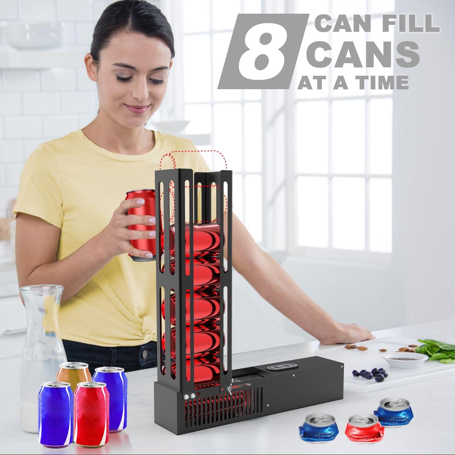 Electric Can Crusher, 12oz&16oz Automatic Can Crusher, Can Fill 8 Cans at a Time, Automatic Can Eject, Heavy Duty Can Crushers for Recycling Aluminum Seltzer, Cola, Beer Cans