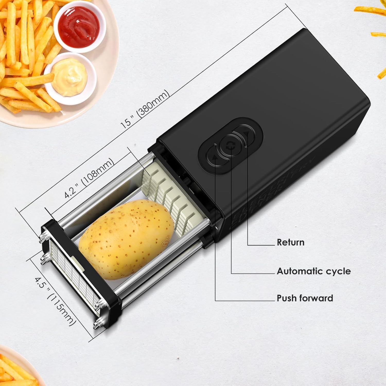 Electric French Fry Cutter, French fries cutter with 1/2 & 3/8 Inch blade, Automatic potato cutter, Professional commercial and household potato slicer, use for potato, carrot, apple (Black)