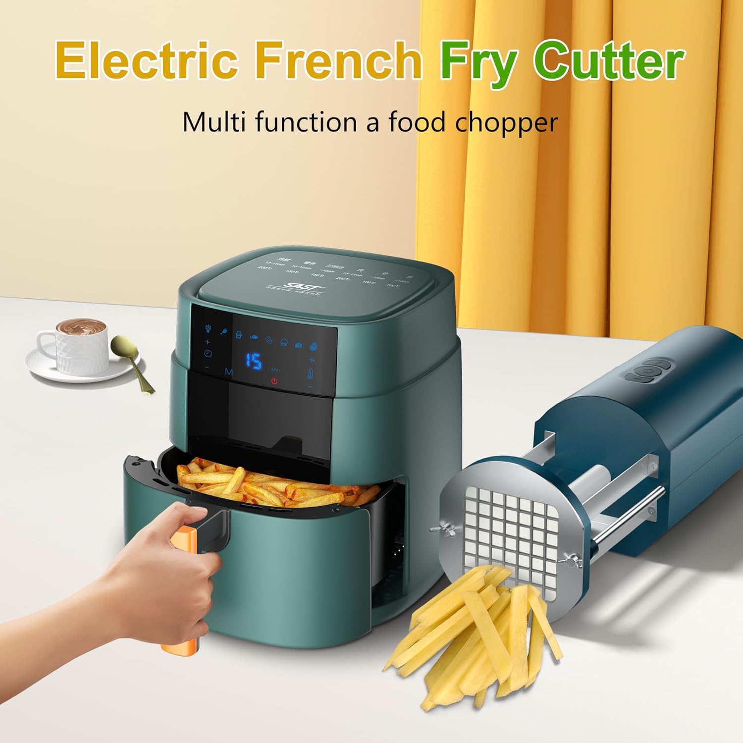 Electric French Fry Cutter, Automatic Potato Cutter Stainless Steel with 1/2 & 3/8 Inch Blade, Commercial and Household Potato Slicer, Vegetable Cutter, Use for Potato Carrot Apple