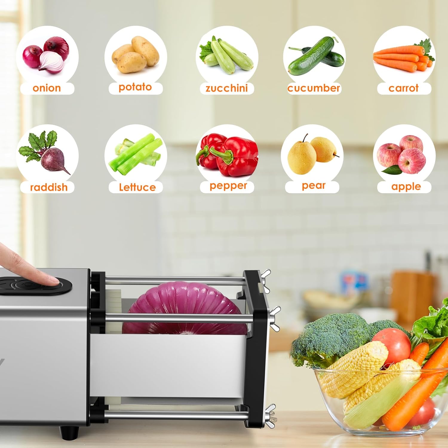 Electric French Fry Cutter, Automatic Fry Cutter Stainless Steel with 1/2 & 3/8 Inch Blade for Homemade Fries, french fry cutter for Potatoes,Vegetable Cutter, House Warming Gifts (silver)