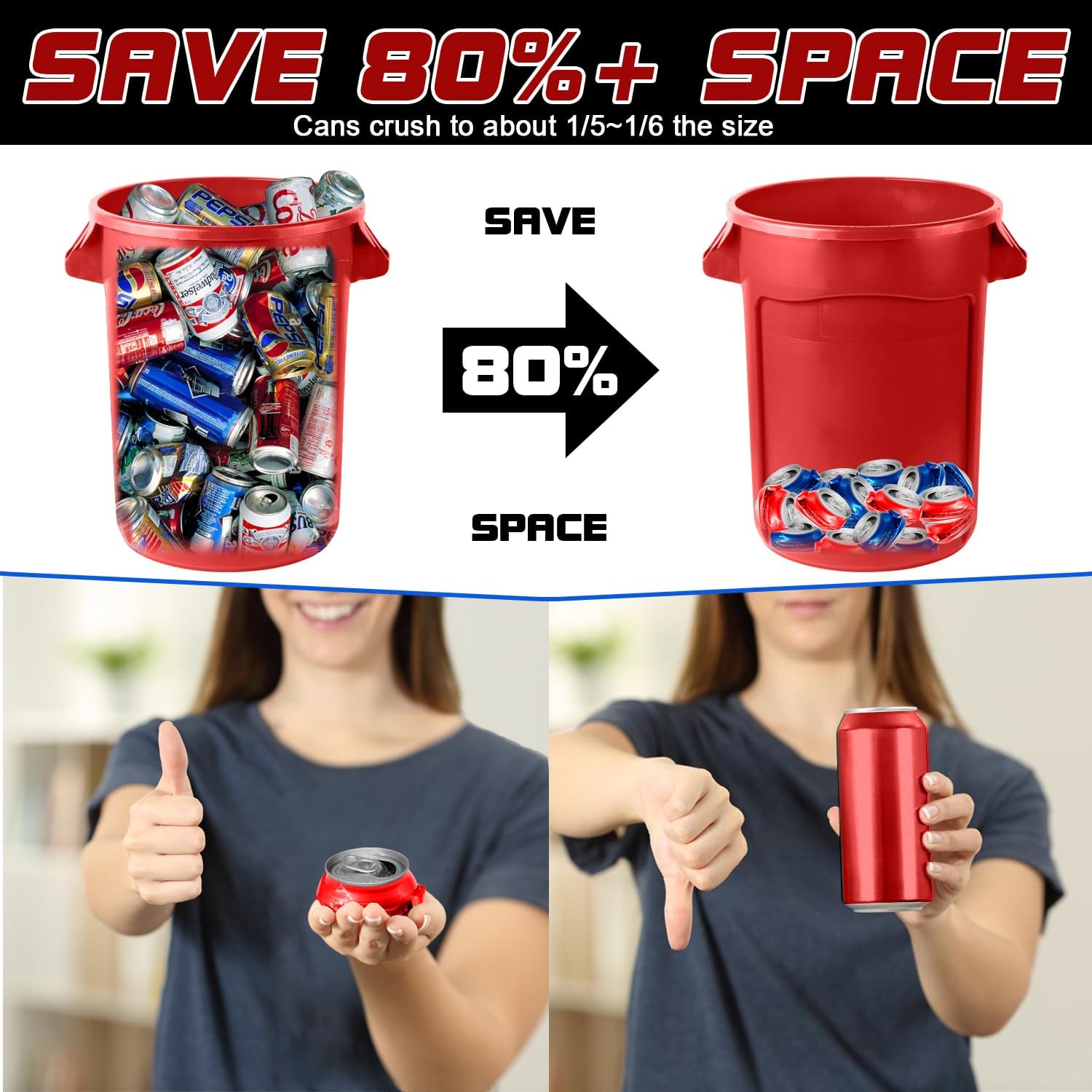 Electric Can Crusher, 12oz&16oz Automatic Can Crusher, Can Fill 8 Cans at a Time, Automatic Can Eject, Heavy Duty Can Crushers for Recycling Aluminum Seltzer, Cola, Beer Cans