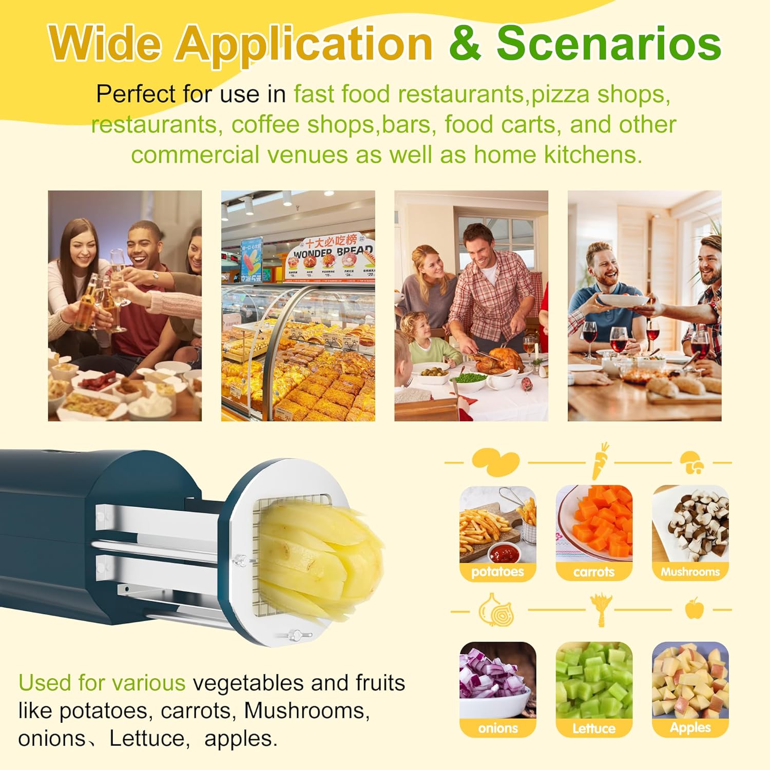 Electric French Fry Cutter, Automatic Potato Cutter Stainless Steel with 1/2 & 3/8 Inch Blade, Commercial and Household Potato Slicer, Vegetable Cutter, Use for Potato Carrot Apple