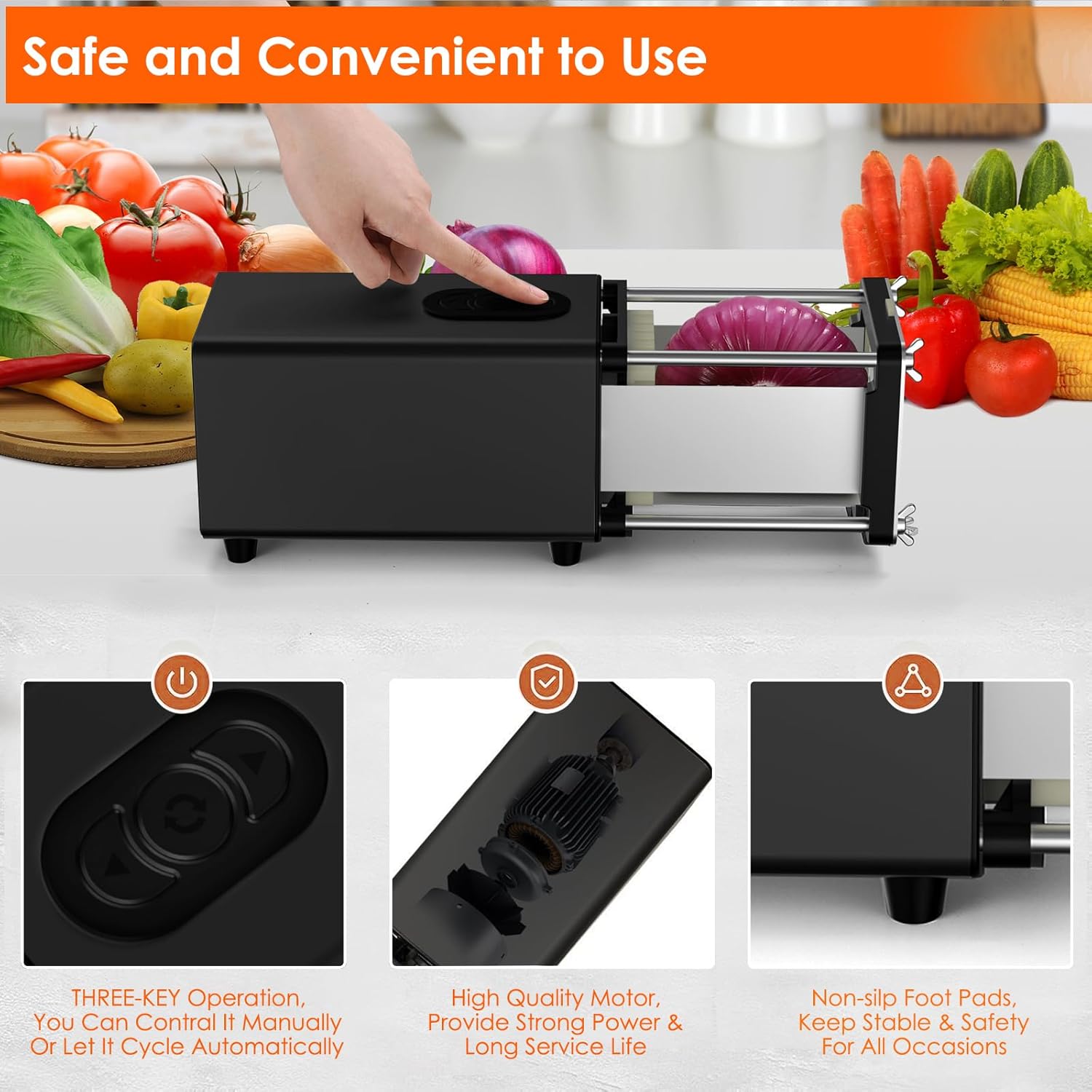 Electric French Fry Cutter, French fries cutter with 1/2 & 3/8 Inch blade, Automatic potato cutter, Professional commercial and household potato slicer, use for potato, carrot, apple (Black)