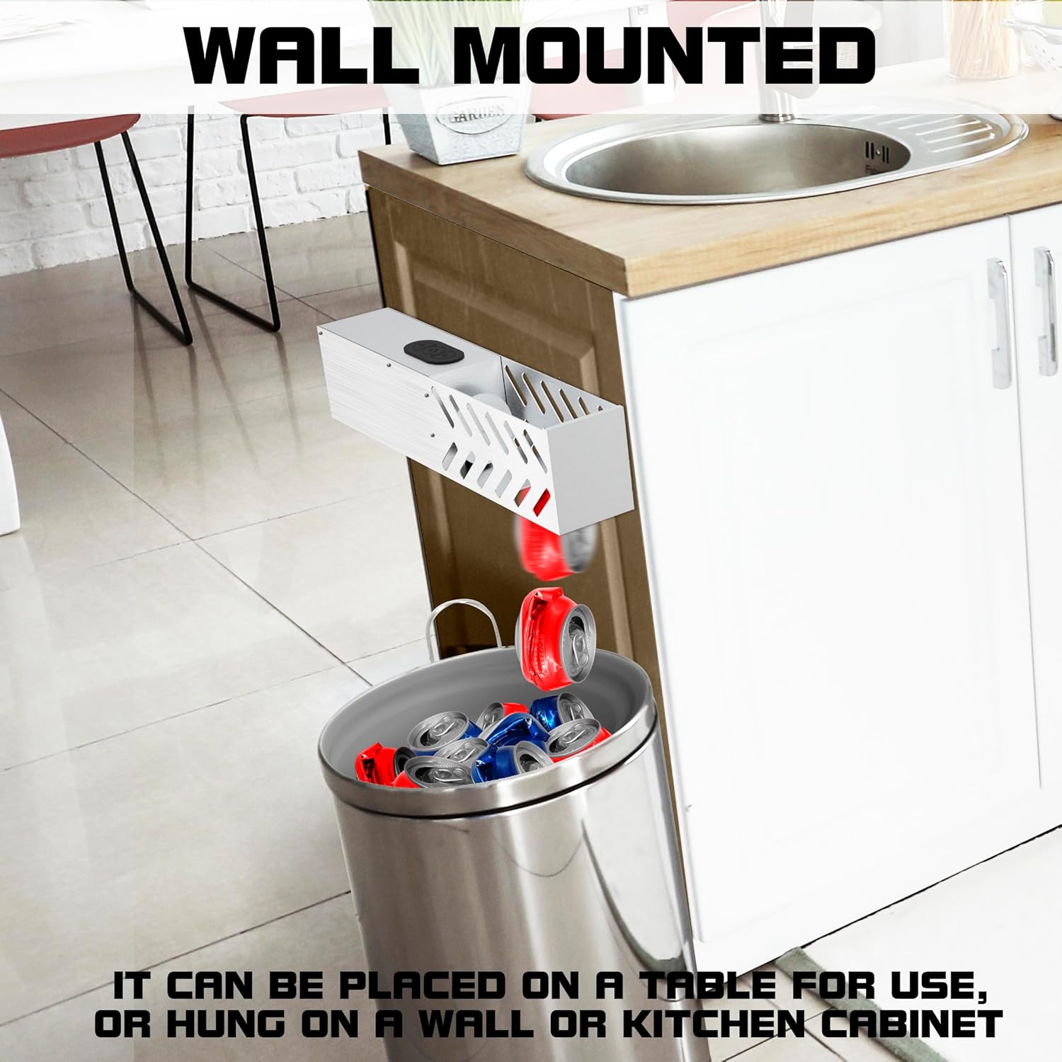 Electric Can Crusher for Recycling 12oz~16oz Cans, Automatic Can Crushers, Can Smasher for Recycling Wall Mounted, Can Crusher for Recycling for Aluminum Seltzer, Soda, Cola, Beer Cans