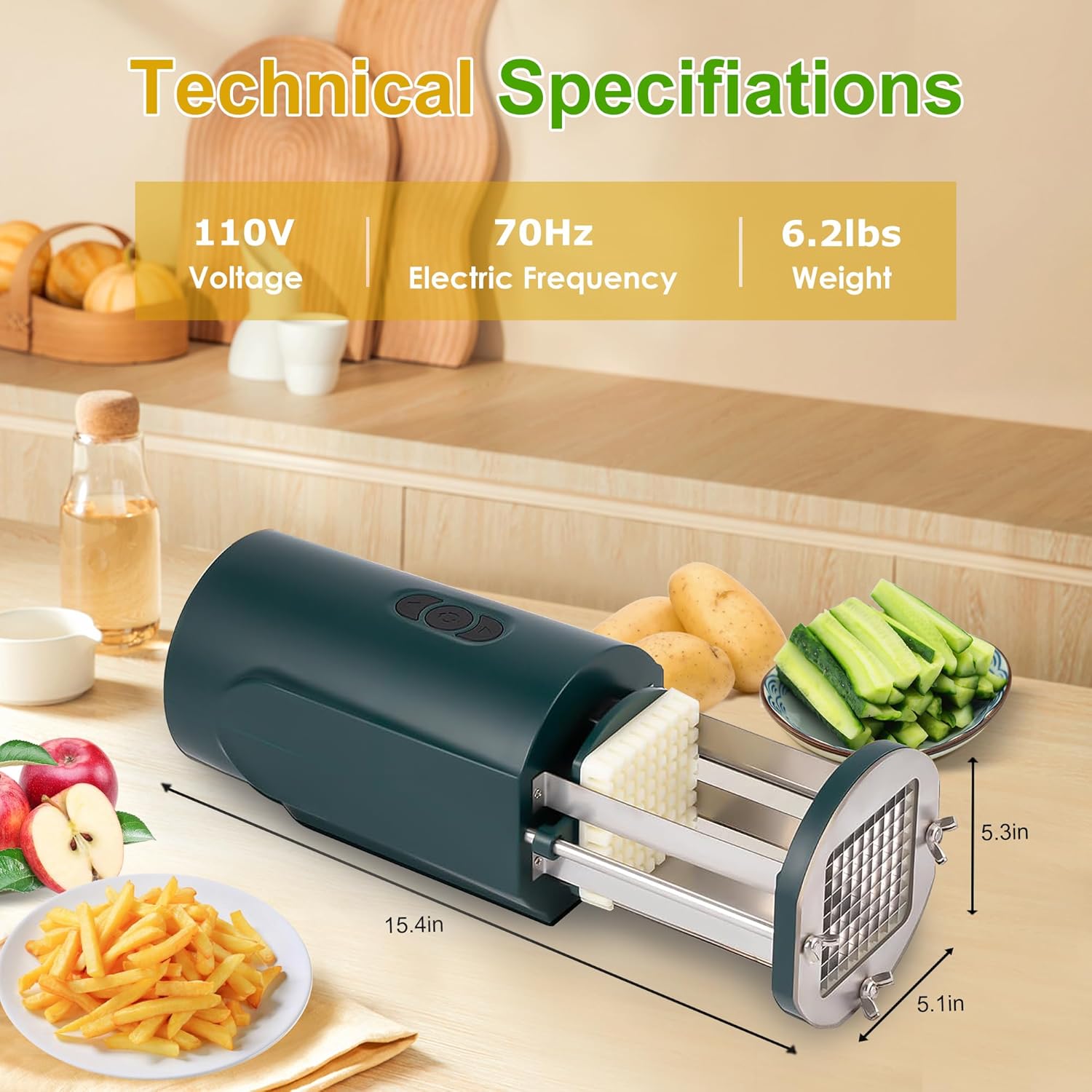 Electric French Fry Cutter, Automatic Potato Cutter Stainless Steel with 1/2 & 3/8 Inch Blade, Commercial and Household Potato Slicer, Vegetable Cutter, Use for Potato Carrot Apple