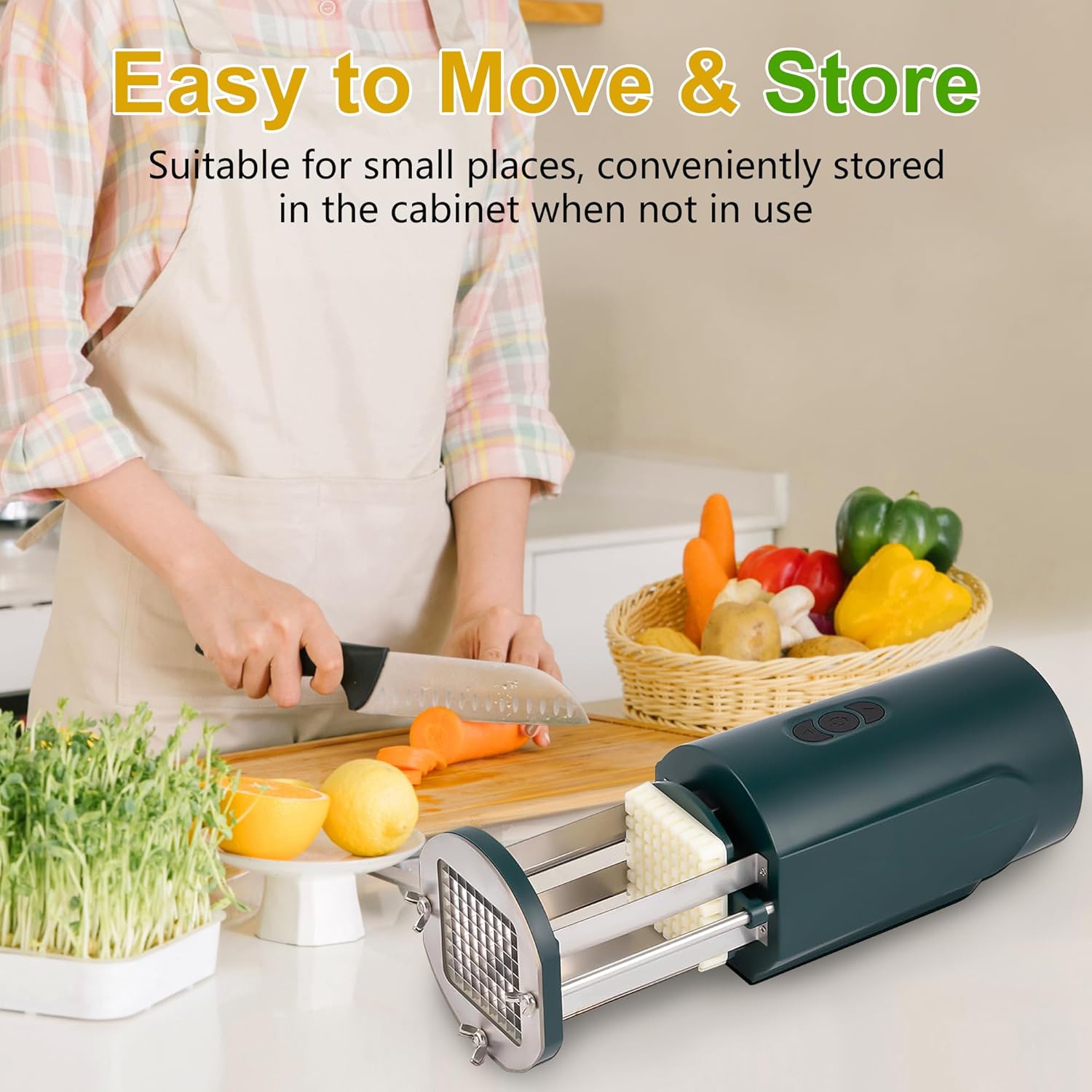 Electric French Fry Cutter, Automatic Potato Cutter Stainless Steel with 1/2 & 3/8 Inch Blade, Commercial and Household Potato Slicer, Vegetable Cutter, Use for Potato Carrot Apple