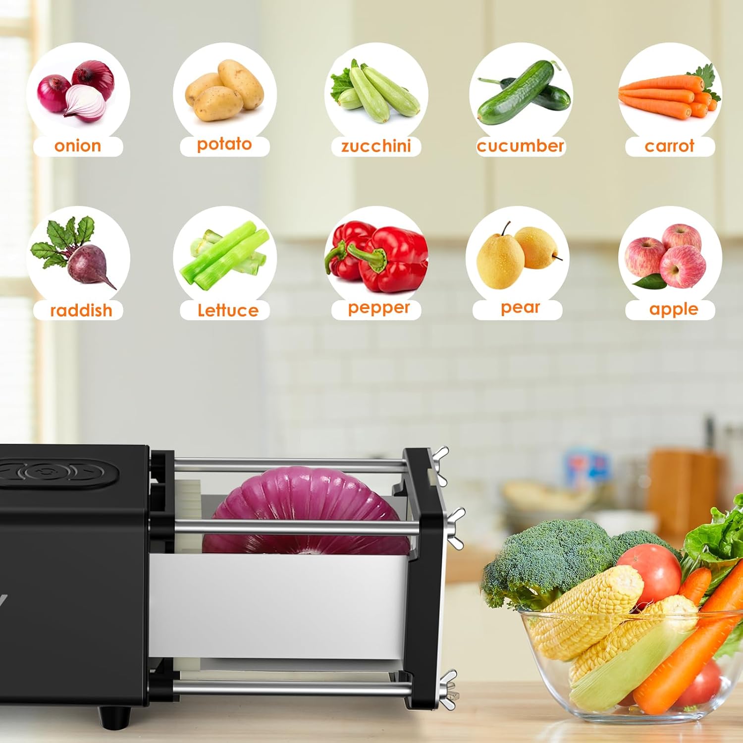 Electric French Fry Cutter, French fries cutter with 1/2 & 3/8 Inch blade, Automatic potato cutter, Professional commercial and household potato slicer, use for potato, carrot, apple (Black)