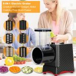 Electric Cheese Grater with 5 Stainless Steel Blades – Coarse, Fine, Slicer, Wavy Slicer & Grinder – Quick & Easy Food Prep