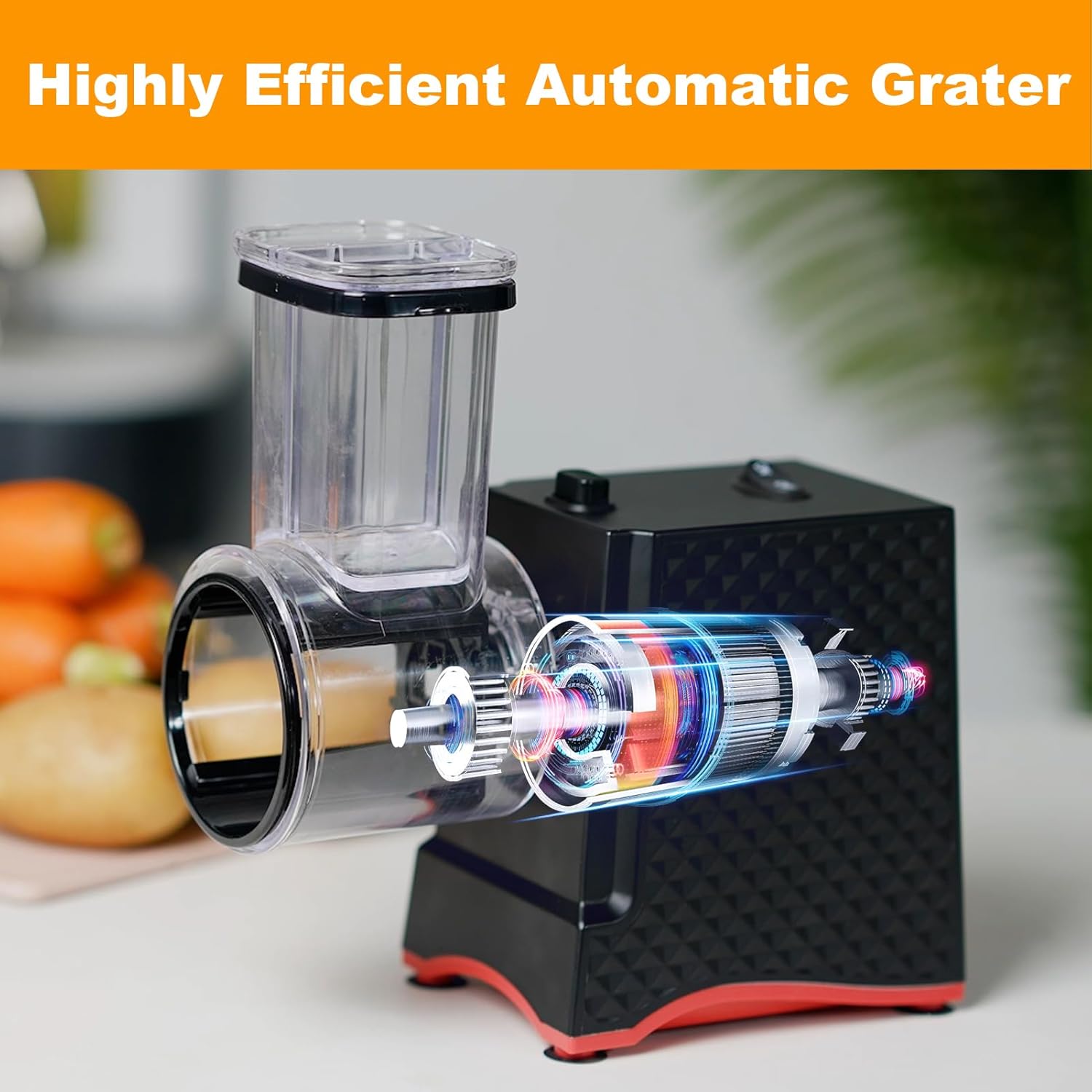 Electric Cheese Grater with 5 Stainless Steel Blades – Coarse, Fine, Slicer, Wavy Slicer & Grinder – Quick & Easy Food Prep