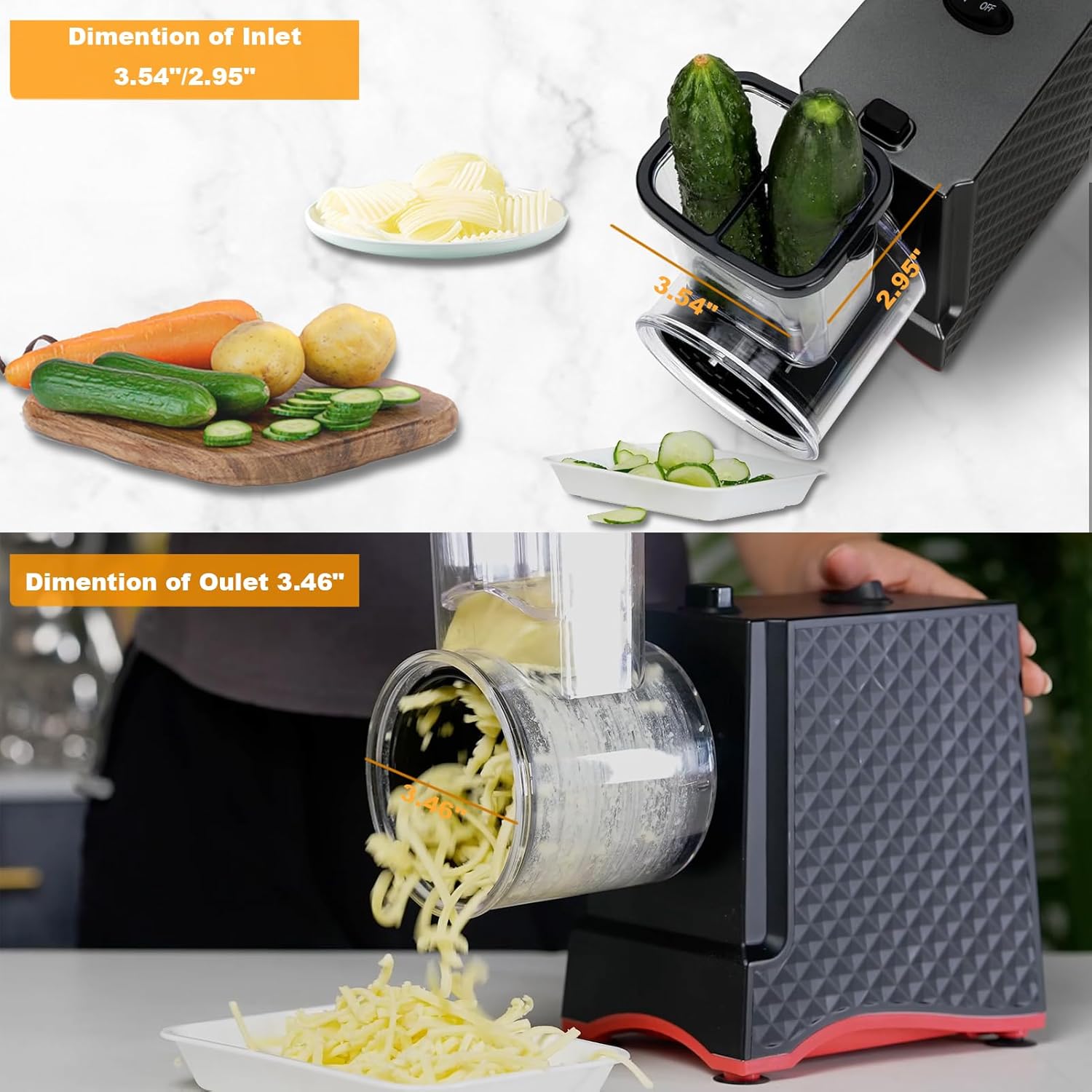 Electric Cheese Grater with 5 Stainless Steel Blades – Coarse, Fine, Slicer, Wavy Slicer & Grinder – Quick & Easy Food Prep